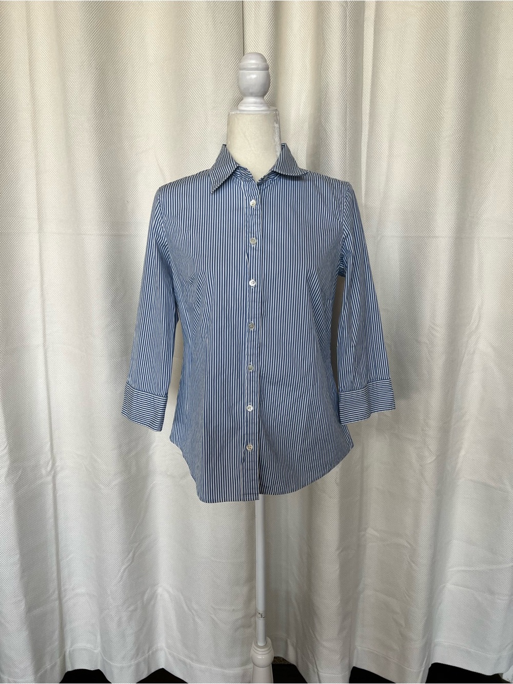 J. Crew Blue and White Pinstripe Button-Up Shirt